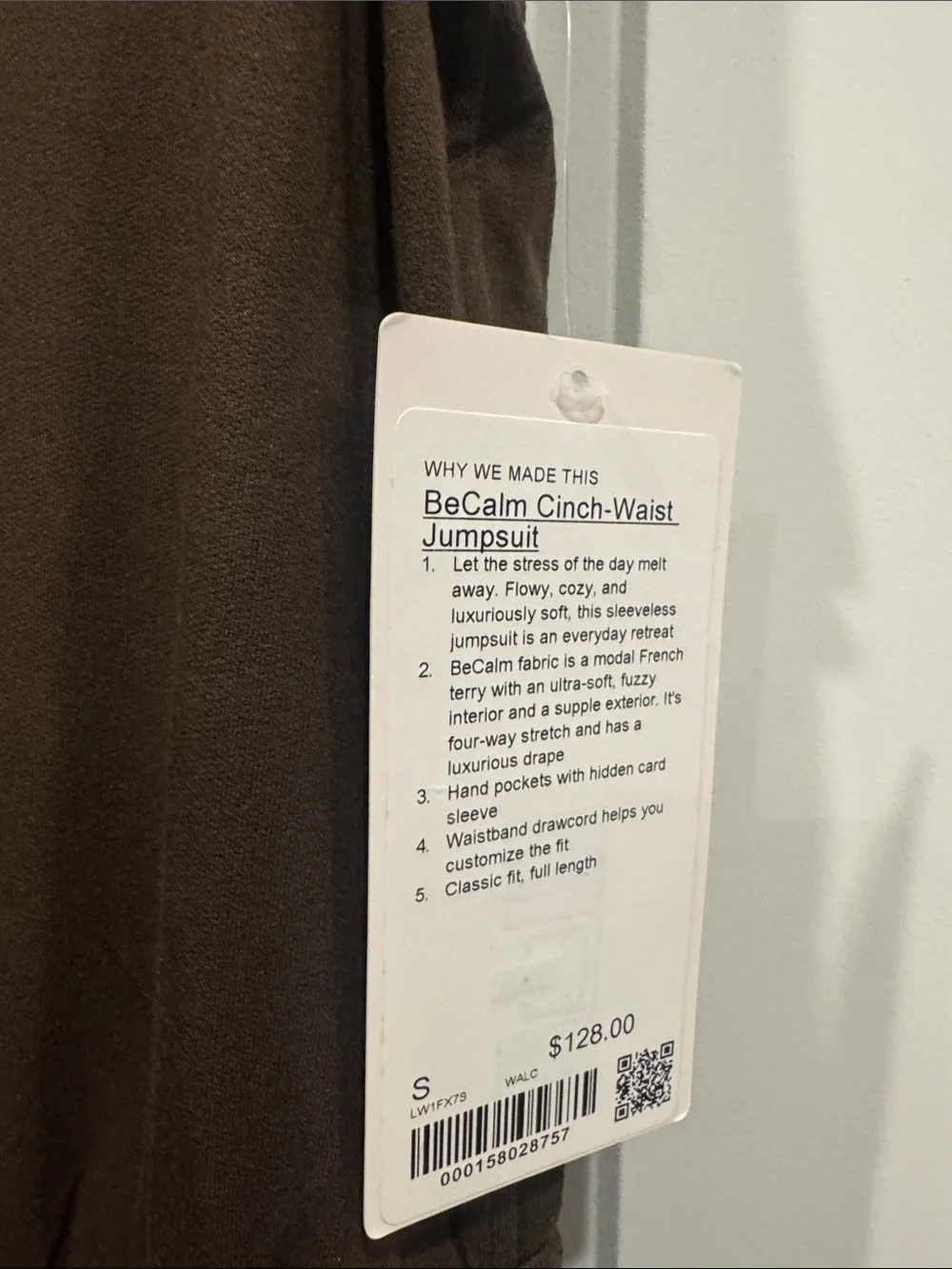 lululemon athletica Choc Brown BeCalm Sleeveless Cinch-Waist Jumpsuit Size S